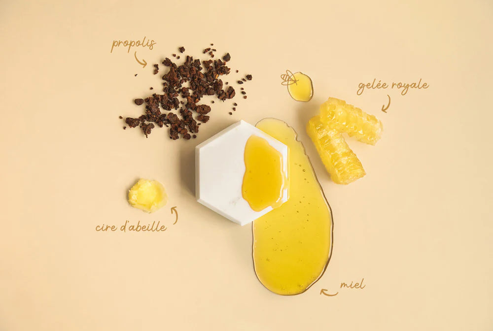 ingredients brutes propolis miel cire d'abeille