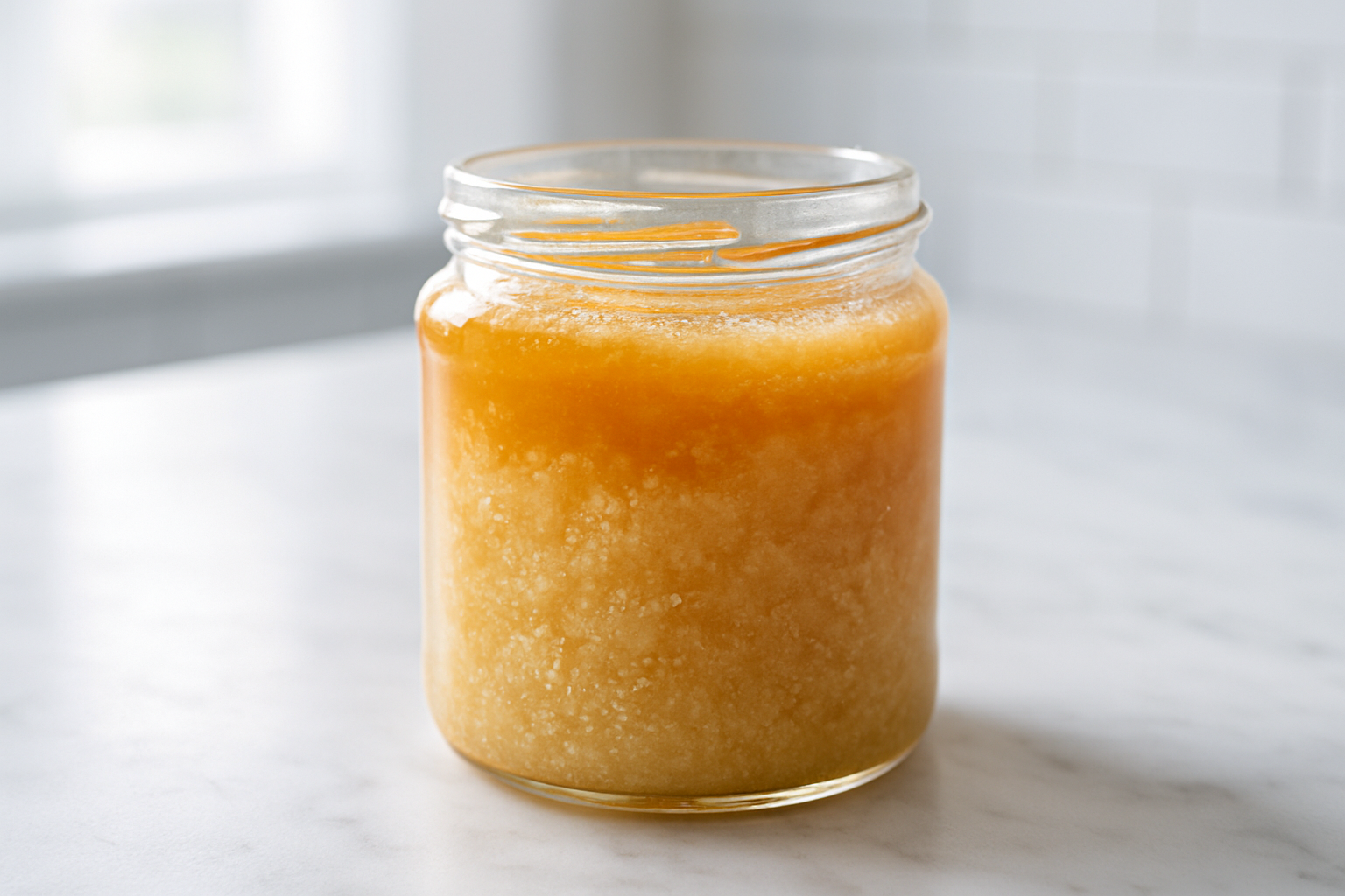 Détail de miel cristallisé dans un pot en verre