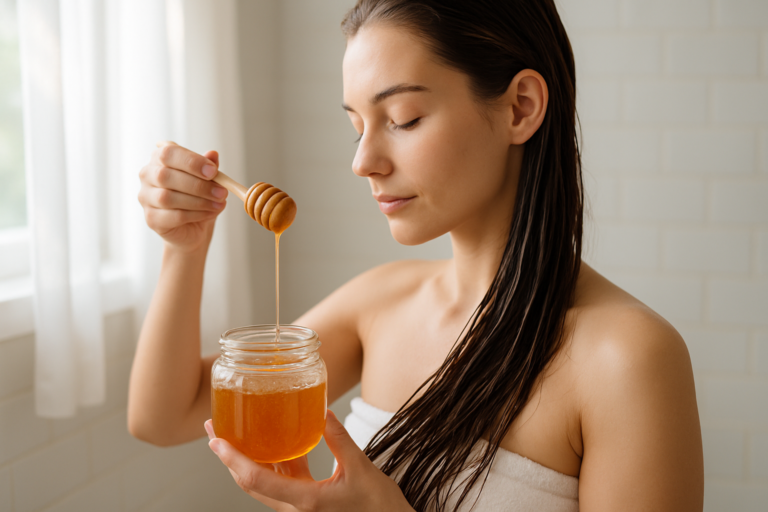 Application de miel sur cheveux pour un soin naturel