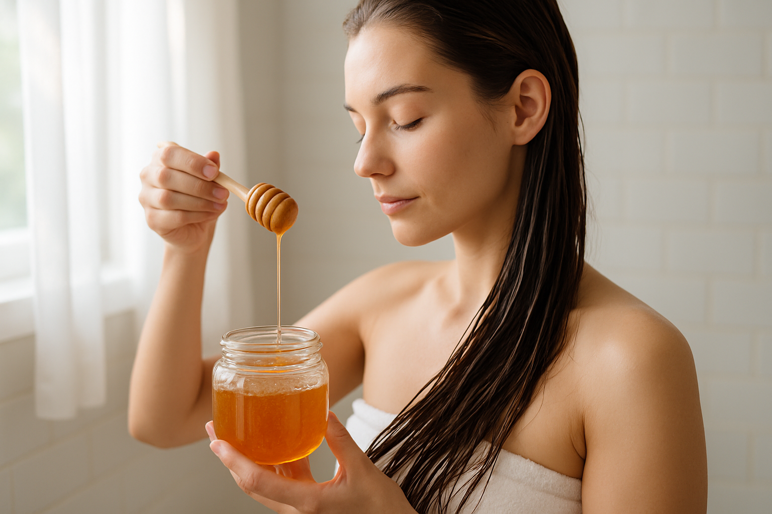 Application de miel sur cheveux pour un soin naturel